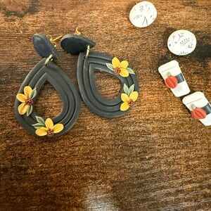 Floral Black and Yellow Earrings